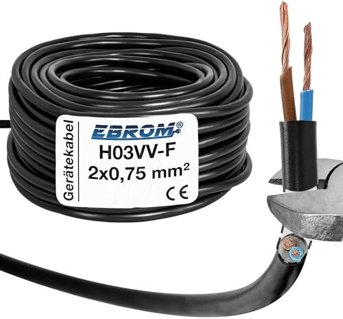 EBROM Kunststoff Schlauchleitung RUND, LED Kabel, Stromkabel, Leitung, Gerätekabel H03VV-F 2x0,75 mm² Farbe: schwarz, viele Längen in 5 m Schritten bis 250 Meter 2x0,75 mm2, Ihre Kabellänge: 5 Meter