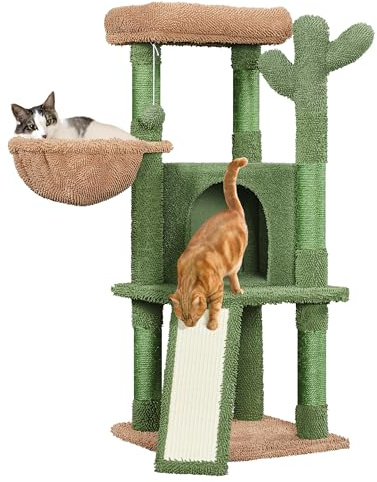 Yaheetech Albero Tiragraffi per Gatti 106,5 cm Cactus Design Verde Marrone