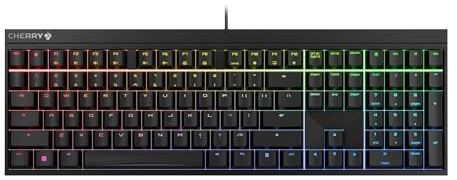 CHERRY MX 2.0S, Mechanical Gaming Keyboard with RGB Lighting, EU Layout (QWERTY), Wired, Designed in Germany, MX BLUE Switches, Black