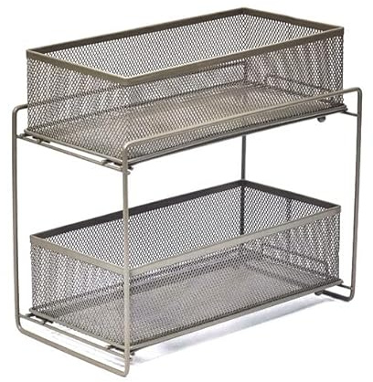 HUOLE Organiseur à 2 Niveaux avec paniers coulissants, Armoire de Cuisine Organisateur d'armoire, étagère de tiroir de Panier Amovible pour Rangement de Cuisine-Argenté