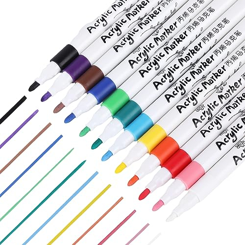 12 Farben Marker Stifte Set Permanent Marker Wasserfeste Stifte, Graffiti Stifte Bunte Lackstift Schnell Trocknende Marker für Glas, Stein, Holz, Kunststoff, Papier Selbstgestalten Lackmarker