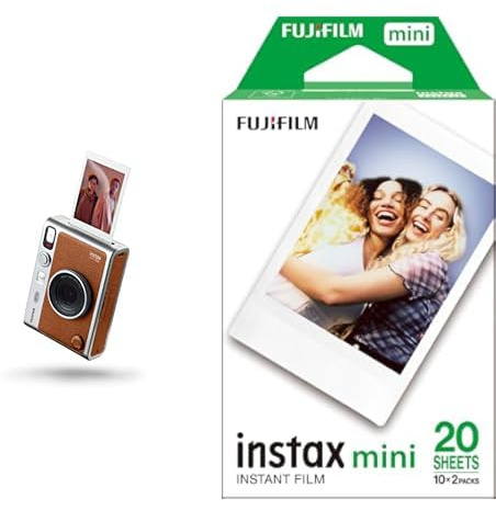 instax Mini Evo Marron Appareil Photo et imprimante avec écran LCD de 2,7 Pouces & Fujifilm instax - Twin Films pour Mini - 86 x 54 mm - 10 Feuilles x 2 Paquets = 20 Feuilles