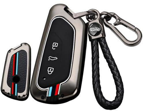 ontto Autoschlüssel Hülle Passt für VW Golf 8 ID.3 ID.4 ID.6 Seat Leon MK 4 Tarraco Ateca für Skoda Octavia 2020-2023 Schlüsselhülle Metall Schlüsselbox Cover Schlüsselanhänger 3 Taste-D Schwarz