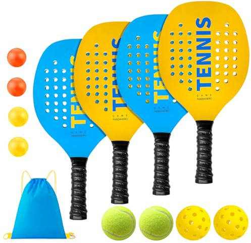 Pandahero Tennis Racket Set for Outdoor Play, 4 Paddles, 8 Balls, Beach & Lawn Game, Adults Family Fun