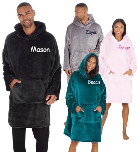 Personalised Hooded Blanket Ultra Soft Warm Cosy Oversized Hoodie Giant Sweatshirt Throw for Adults Men Women One Size (Charcoal Adult S)