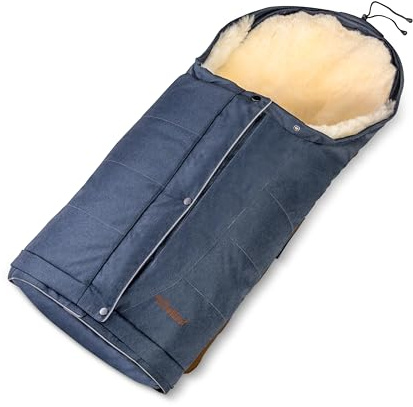 Fellhof HOCHSÖLDEN Kinderwagenfellsack nachtblau | 40/45 x 86/106 cm | Merino Lammfell | größenverstellbar | wind- und wasserabweisend mit Magnetverschlus