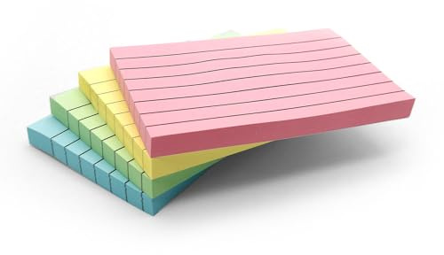 4er-Pack Haftnotizen | Pastell- oder leuchtende Farben wählen Sie aus Formen: Quadrat, Rechteck, Herz, Sprechblase | Set mit 4 Blöcken (je 100 Blatt insgesamt 400 Blatt) (linie