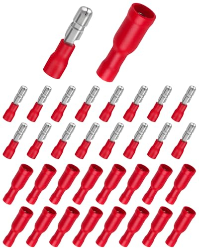 Bolatus 100Pcs Bullet Connectors Terminal, Insulated Male and Female Quick Splice Connectors Butt Wire Terminal Red