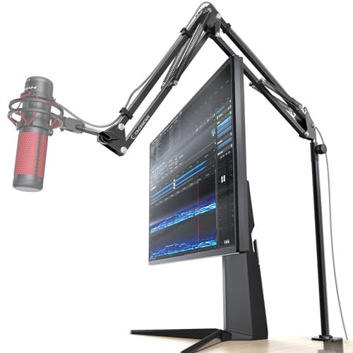 Mic Arm, 360° Rotatable Microphone Boom Arm Mic Stand for Fifine AM8 K669B Blue Yeti HyperX shure sm7b SoloCast AT2020, with Mic Clip 3/8 to 5/8 (M02(black))