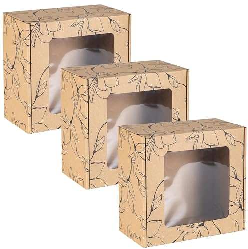 sarcia.eu Rechteckige Mailer-Box mit Sichtfenster, Geschenkbox mit schwarzem Blumendruck 20x20x10 cm x3
