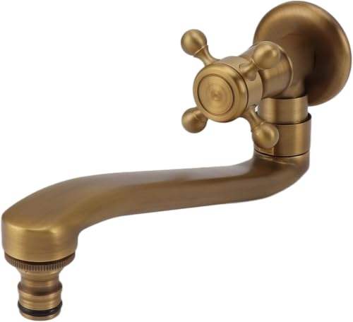 Robinet Extérieur, 21.8cm Robinet de Jardin Antique avec Bec Étendu | Robinet Eau Froide Simple à Montage Mural en Cuivre pour Jardin, Patio, Cour(Bec pointu)