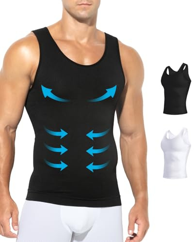 Casey Kevin Shapewear herr magkontroll undertröja kroppsformare för män kompression linne män kompression underkläder (2-pack), X4-svart x 1 och vit x 1, L
