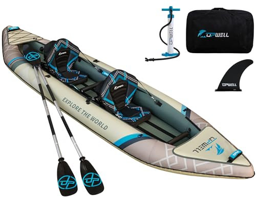 13'6 Inflatable Kayak with Drop Stitch Floor 1 Person 2 Person Adult Blow up Kayaks Foldable Pedal Boat Canoe, Desert Sand
