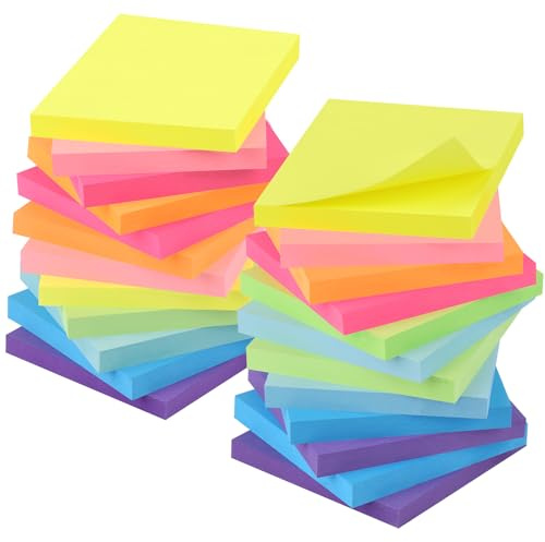 ZCZN 1920 PCS Notas Adhesivas, Pack de 24 Bloc de notas,76 x 76 mm Notas Autoadhesivas, 80 Hojas por Bloc, 8 Colores Vivos