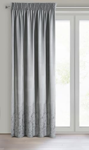 Eurofirany MIRELA Samtvorhang, Velvet Vorhang, mit Kräuselband -1 STK. Goldenes Muster, Verdunkelung, Glamour, eleganter Vorhang für Wohnzimmer, Schlafzimmer, 140x270 cm, Hellgrau