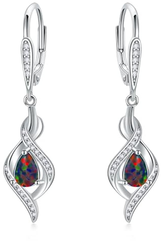 925 Sterling Silber Opal Oktober Geburtsstein Anhänger Hängende Baumeln Tropfen Ohrringe Valentinstag Schmuck Geschenke für Damen Mädchen