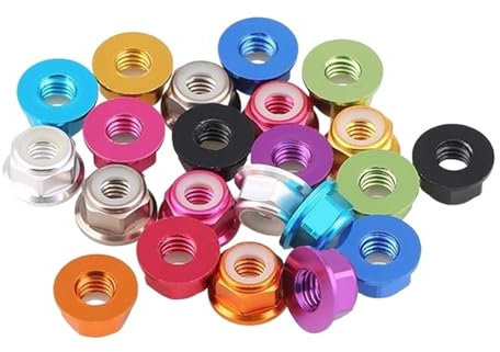 5 Stück M2-M6 Rot/Schwarz/Blau/Hellblau/Orange/Golden/Lila/Rosa/Silber/Grau Eloxierter Aluminium-Flansch-Nylon-Sicherungsmutter(Silver,M2)