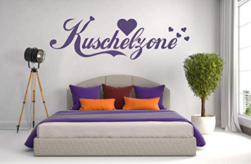 Skins4u Wandtattoo Wandaufkleber Wandsticker Kuschelzone mit Herzen Spruch Schriftzug Dekoration Schlafzimmer Wohnzimmer 120x36cm