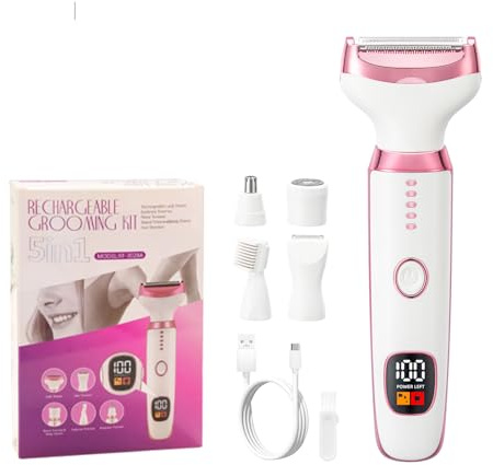 Ourcec Electric Razor Shavers for Women Wet/Dry 5 in 1 Bikini Trimmer Face Razors for Face Nose Eyebrow Arms Armpit Legs Pubic Area Painless Facial Hair Removal