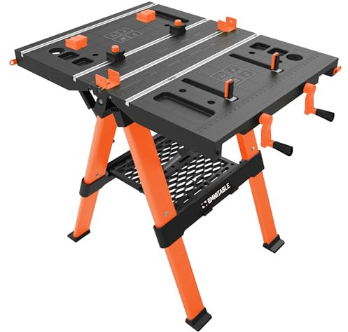 Disston OmniTable Elite Portable Workbench Worktable Sawhorse with Extra Large Work Surface with Built in Clamps. Easy Table Setup and Holds up to 440Lbs