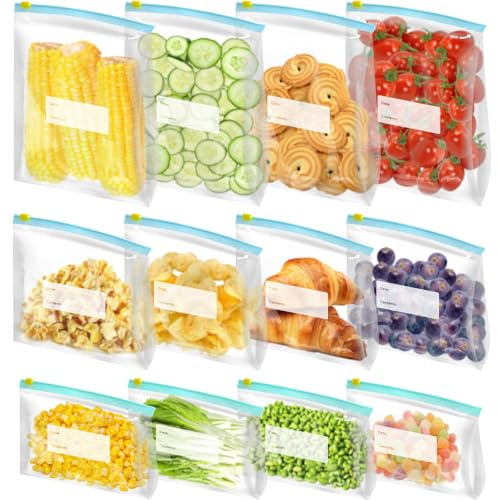 ZDNT 30 Pièces Sac Congelation Reutilisable,Sacs de Congélation sans BPA,Sac Conservation Zip,Sac Réutilisable Silicone pour Nourriture,pour Conservation Légumes Fruits Viande Poissons et Pain