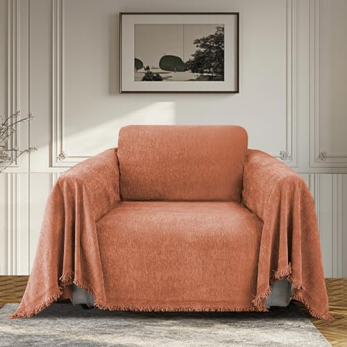 BellaHills Wasserdicht Sofaüberwurf 1/2/3 Sitzer L Form Sofa Couch überzug Ecksofa, Solide Sofa Überwurf, Sofabezug Pets Dog Couch überzug Chenille Sofaschutz für Wohnzimmer (Orangefarben, 180x230cm)
