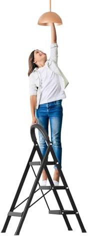 Roadoor Escabeau Pliant 3 Marches, Marche Pied Léger Antidérapant avec Large Pédale, Escabeau en Acier Portable pour Maison, Bureau, Cuisine, et Usage Extérieur, Capacité de 150 kg Noir