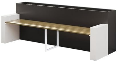 Jardinera con banco Gran asiento de madera plastificada for exteriores con planta elevada, decoración rústica for jardín y patio, rosas, hierbas, flores, terraza, patio y pérgola. Banco con jardinera(