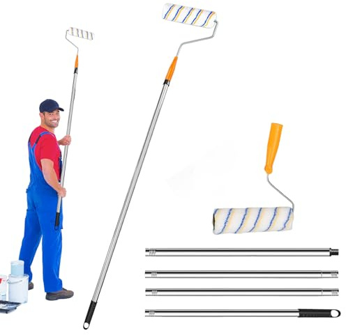 Paint Roller Set, 9 inch Paint Roller Extension Pole, Paint Roller | Long Household Wall Painting Tool with Extended Detachable Pole Handle for Painting Walls Ceiling Doors Trim