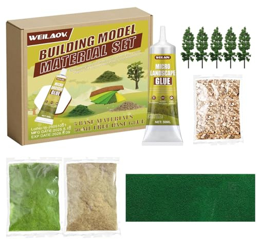 WEILAOK Basing Materials for Miniatures, Miniature Basing Materials, Hedges, 2 Colors of Static Grass, Stones in Primary Colors, Plastic Tower Trees and Model Building Glue