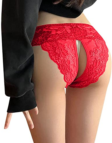 Sobzia Slip Mit Öffnung Damen,Ouvert Slip Frau mit Loch Offener Schritt Transparent String Unterwäsche Erotische Sexy Lingerie Höschen Brazilian Große Größen Erotikwäsche Desusse (Rot,3XL)