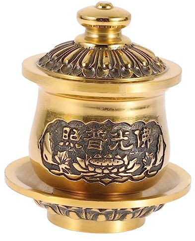 ULTECHNOVO Coppa Offerta in Rame Per Acqua Sacra Buddhista Con Scritte Tradizionali Tazza Rituale Tempio e Meditazione Piccola Con Decorazione Classica Per Casa e Offerte Religiose