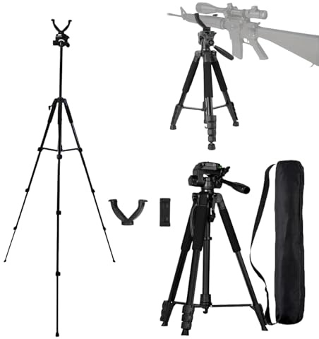 Hunting Tripod Shooting Sniper Rifle Stand Crossbow Shooting Stand, with a Tripod Base That can tilt and Rotate Horizontally, Aluminum Alloy 20-70inch V-Shaped Yoke Head Shooting Stand