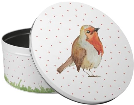 Purely Home Robins Large Cake Tin - British Birds & Nature Rhiannon Chauncey Kitchen Gifts - Round Metal Storage Container for Baking 23 x 10cm