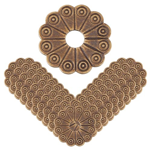 SUPERFINDINGS 20 Stück Messing Unterlegscheiben Für Die Rückplatte 2.4cm Klassische Möbeldekoration Dichtung Blumen Hardware Zubehör Für Kastengriffe Knöpfe Möbelschränke Antik Bronze