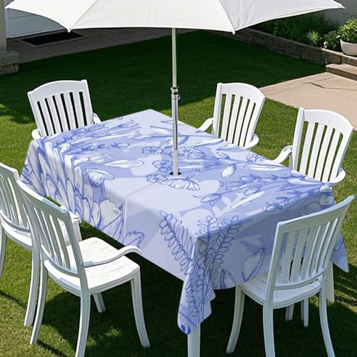 ENEN Rettangolare Tovaglia con Foro per Ombrellone e Cerniera Stampa di Piante Semplici Tovaglia Impermeabile Antimacchia Copritavolo per Outdoor Campeggio Barbecue (Viola,305x152cm)