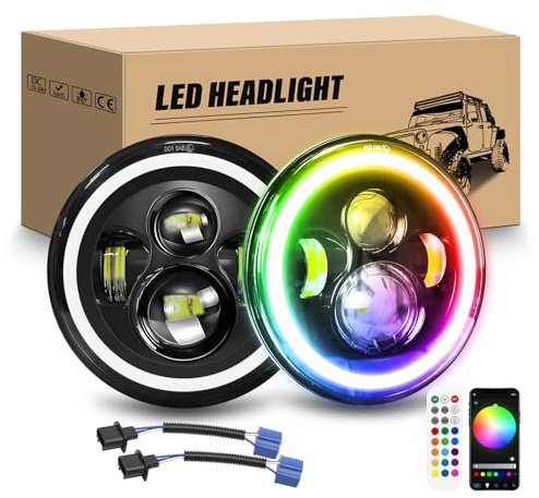 RIGIDON 2Pcs 7 Zoll Runde Led Scheinwerfer, 50W 5000LM Weißer RGB Scheinwerfer, 4 Modi DRL Hi/Lo Beam Zusatzscheinwerfer Offroad Beleuchtung für Auto Wrangler JK TJ LJ CJ Humm-er JP