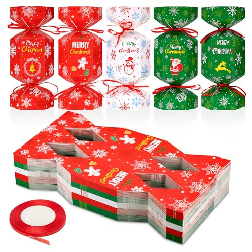 Huiguli 50 Pezzi Cracker Natalizi Kit Fai Da Te, Decorazione da Tavolo per Natale Compleanno Festa, Scatole di Carta per Caramelle, Decorazioni Regali (Fiocco di Neve)
