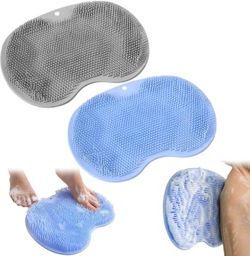 2 Pièces Tapis Massage Pieds Silicone, Laveur de Pieds de Douche, Tapis de Massage en Silicone, avec Poils Forts Doux et Ventouses Antidérapantes, pour Soins, Dos Nettoie, Circulation Exfoliation