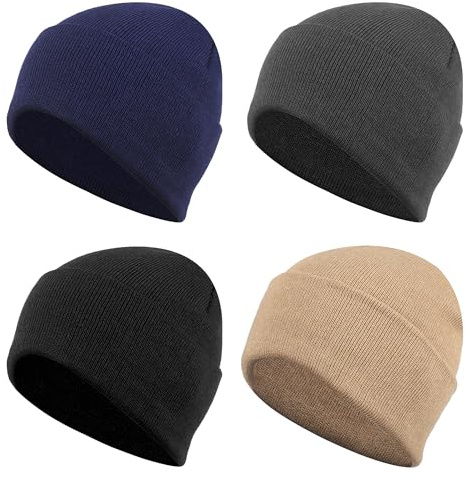 Fentar Vintermössa herr och dam 4 st, andningsbara stickade mössor i 4 färger, vintermössa för unisex (svart grå blå beige)
