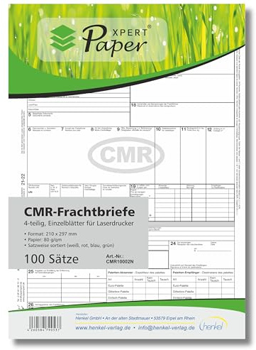 PaperXpert CMR x 100 | 4 pezzi | DIN A4 fogli singoli in cambio | per stampanti laser e a getto d'inchiostro | trasporto internazionale merci | secondo i più recenti standard ADR – Made in Germany
