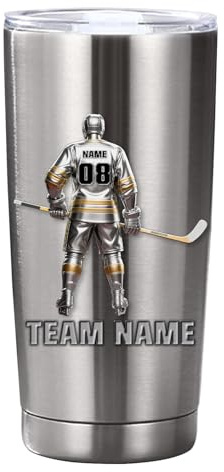 MYZQIFF Nom personnalisé Hockey Tumbler Cups, Custom Hockey Player en acier inoxydable Tumblers Mug avec Nom Numéro, Noël Père Anniversaire Hockeys cadeau pour les hommes