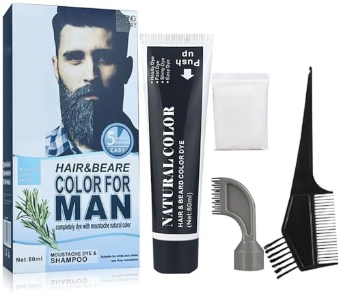 Men Bart-Coloration Färbemittel, Bart Farbe, Tönung, Bartfarbe, Eliminiert Graue Haare Für Ein Volleres Aussehen, Mit Applikatorpinsel, 80ml, Farbe Schwarz