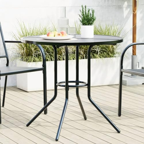 SKTQYQO Tavolo da Patio Rotondo Antracite Ø80x72,5 cm in Acciaio Verniciato a Polvere con Piano Reticolato e Gambe Separate, Tavolo da Giardino Resistente per Esterni, Design