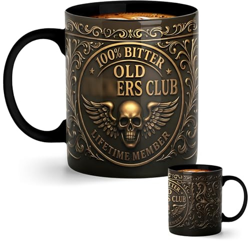 zhongko Old F*ckers Club Mug-Lifetime Member Mug, Novelty Gothic Tankard Cup for Coffee & Tea, 11oz Skeleton Design Beer Stein, Cup Gift for Old Guys, Retirement Gift for Men