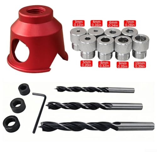 Strumento di posizionamento del foro verticale in alluminio per foratura del legno con set di manicotti per trapano Spanning 3 mm 4 mm 5 mm 6 mm 7 mm 8 mm 9 mm 10 mm
