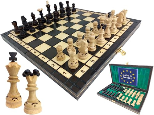Chessebook Plateau d'échecs en Bois de Haute qualité - Ensemble de Jeu d'échecs Pliable avec pièces - Fait Main - 34 x 34 cm