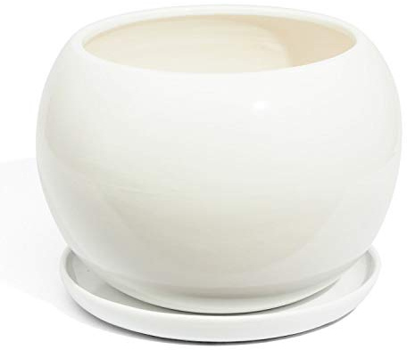 Pot de fleurs en céramique avec soucoupe Blanc UNIQUE Boule peint à la main d 180 mm