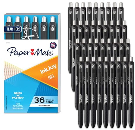 Paper Mate InkJoy Gel Pens, Retractable, Medium Point (0.7mm), Black, 36 Count - Office Supplies, Journaling, Note Taking