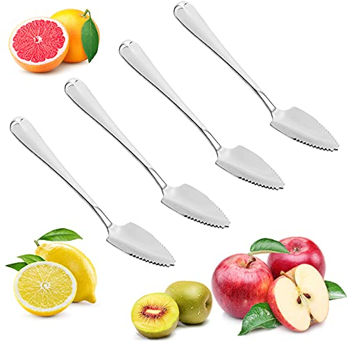 BESTONZON 4 Stücke Edelstahl Grapefruitlöffel Eislöffel Grapefruitbesteck Dessertlöffel Kiwilöffel Grapefruit Besteck Löffel mit Wellenschliff (Silber)